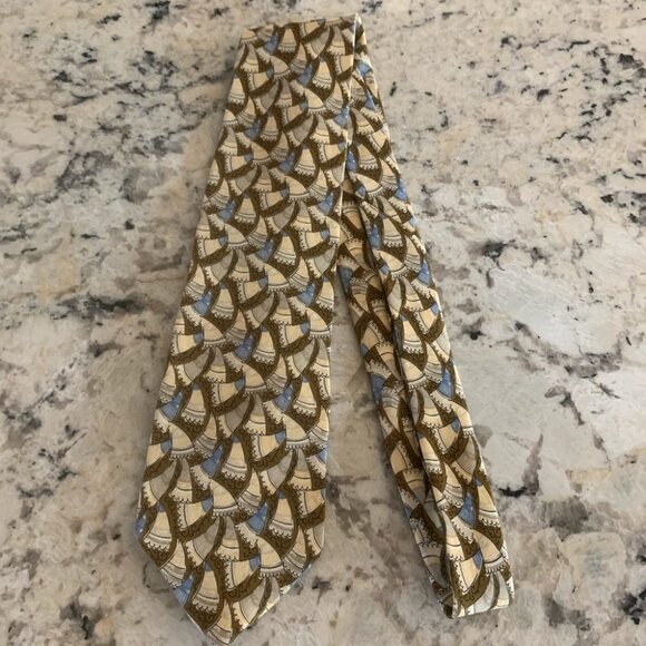 Valentino Cravatte Men’s Silk Tie Made in Italy Beige Brown Blue Gold Black - Picture 3 of 9